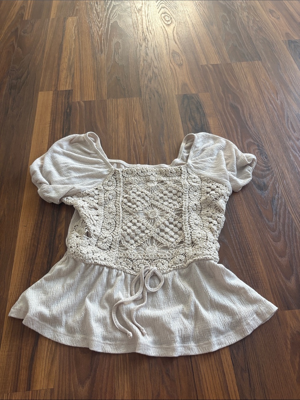 Maurices Cream Crochet Peplum Blouse